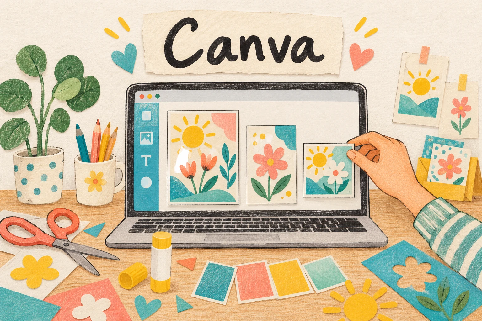 Canva: โต๊ะทำโปสเตอร์ การ์ด และงานกราฟิกด้วยกระดาษกับสี