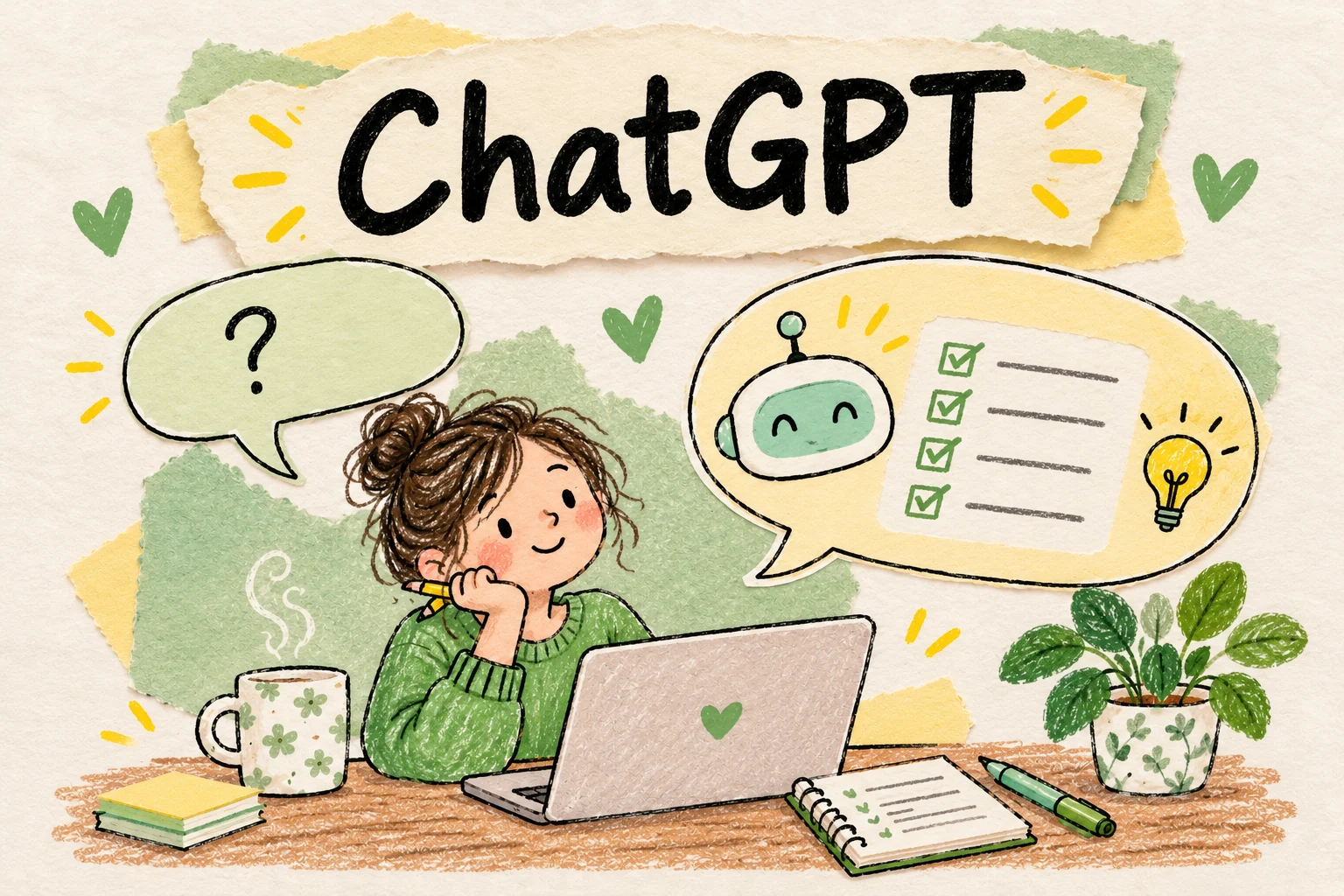 ChatGPT: คนคุยถามตอบกับผู้ช่วย AI พร้อมสมุดและเช็กลิสต์